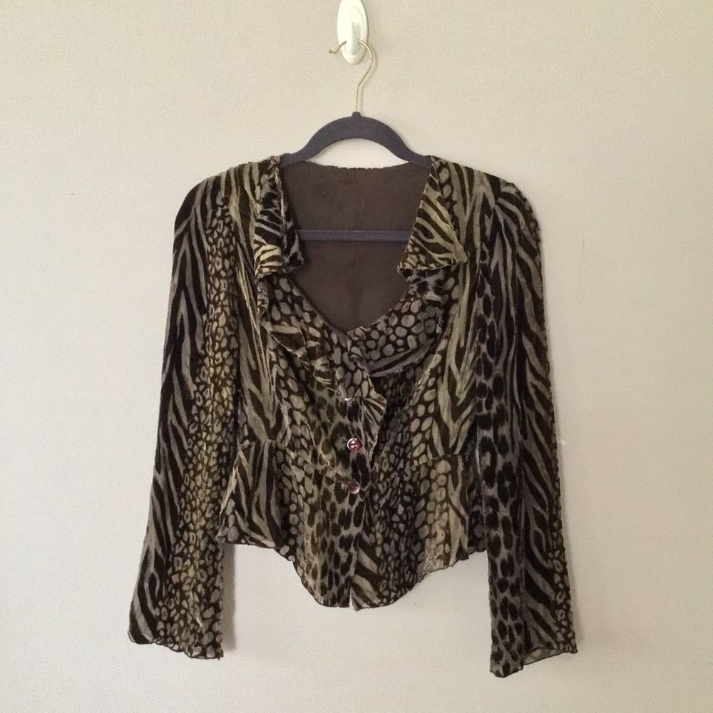Vintage burnout velvet ruffle blouse